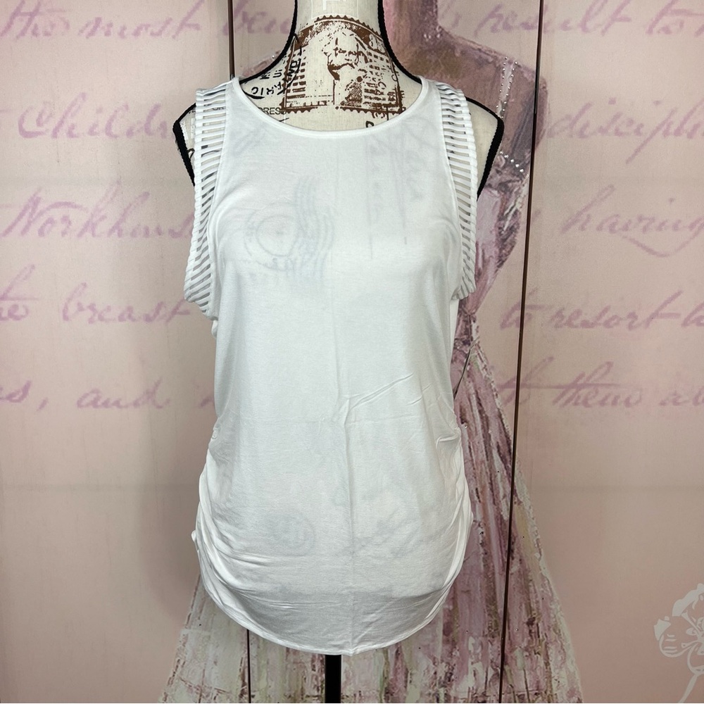 NWT INC International Concepts Petite XL white Ruched Sides Sheer Detail
